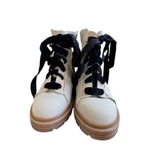 Rocket Dog Irys Orchard Canvas Combat Ankle Boots - Natural/Beige size 7.5